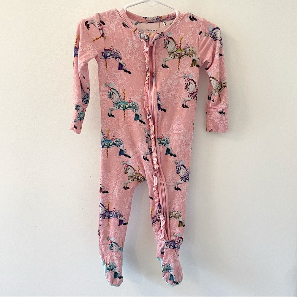 POSH PEANUT Girls Pink Ruffle Footie with Zipper